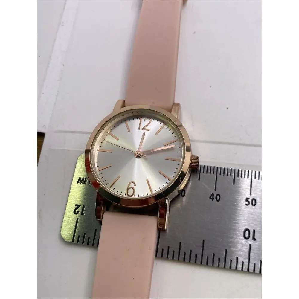 Womens Rose Gold Rubber Pink Watch New Battery